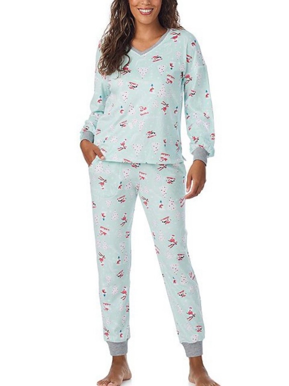 Cuddl Duds Mint Floral V-Neck Pajama Set